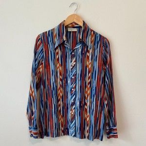 37. Vtg 70s Button Up Women's Shirt Medium Sears Boho Groovy Disco Earthy